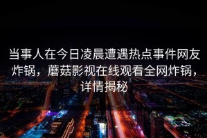 当事人在今日凌晨遭遇热点事件网友炸锅，蘑菇影视在线观看全网炸锅，详情揭秘