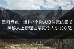 黑料盘点：爆料7个你从没注意的细节，神秘人上榜理由罕见令人引发众怒