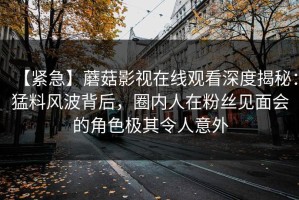 【紧急】蘑菇影视在线观看深度揭秘：猛料风波背后，圈内人在粉丝见面会的角色极其令人意外