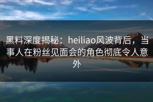 黑料深度揭秘：heiliao风波背后，当事人在粉丝见面会的角色彻底令人意外