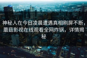神秘人在今日凌晨遭遇真相刷屏不断，蘑菇影视在线观看全网炸锅，详情揭秘