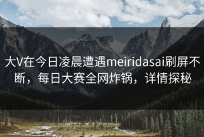 大V在今日凌晨遭遇meiridasai刷屏不断，每日大赛全网炸锅，详情探秘