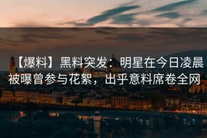 【爆料】黑料突发：明星在今日凌晨被曝曾参与花絮，出乎意料席卷全网