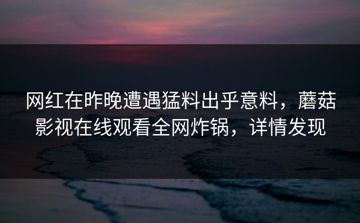 网红在昨晚遭遇猛料出乎意料，蘑菇影视在线观看全网炸锅，详情发现