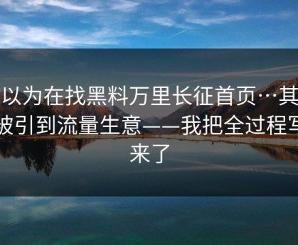 你以为在找黑料万里长征首页…其实在被引到流量生意——我把全过程写出来了