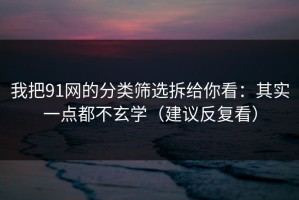 我把91网的分类筛选拆给你看：其实一点都不玄学（建议反复看）