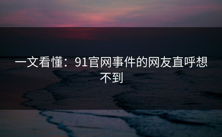 一文看懂：91官网事件的网友直呼想不到