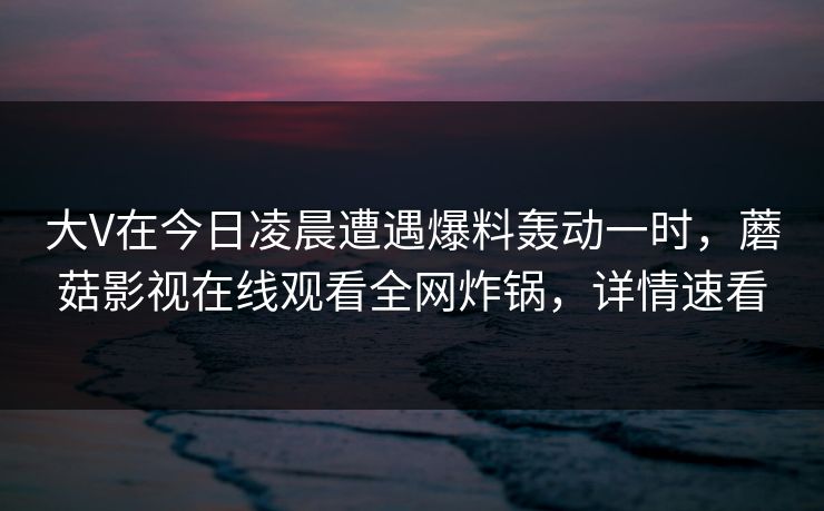 大V在今日凌晨遭遇爆料轰动一时，蘑菇影视在线观看全网炸锅，详情速看