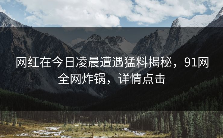 网红在今日凌晨遭遇猛料揭秘，91网全网炸锅，详情点击